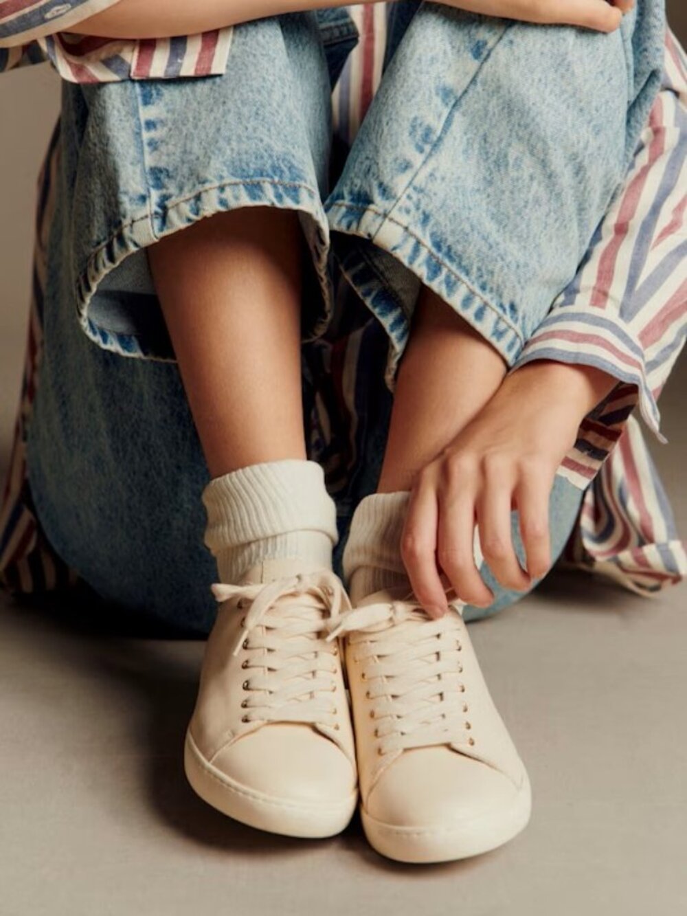 Sézane Cream Low-Top Jack Sneakers- EUC